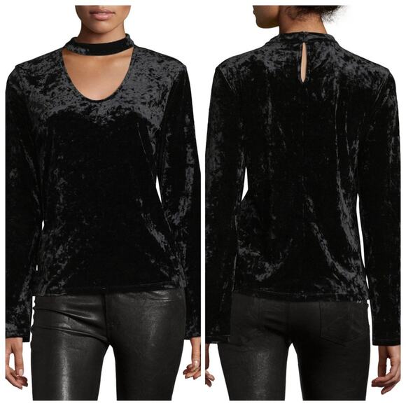 Sanctuary NWT Black Velvet Long-Sleeve Round Neck Holiday Blouse - Picture 1 of 7